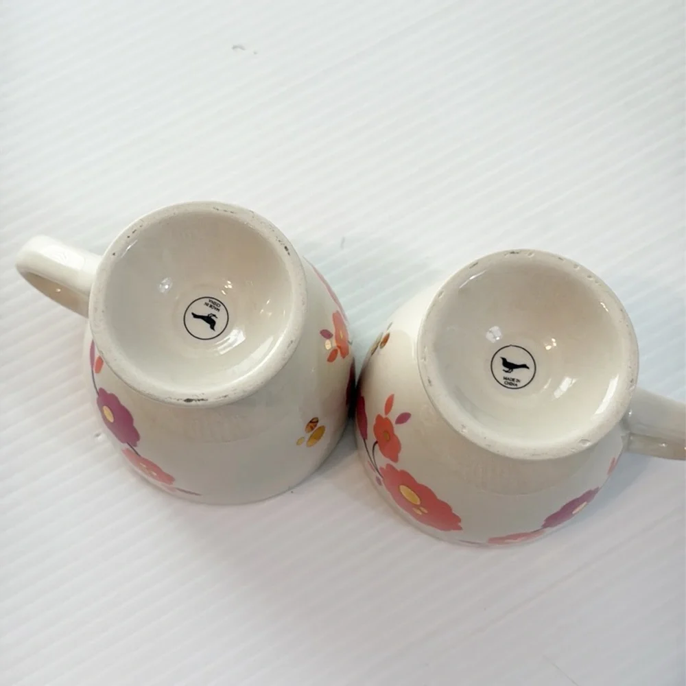 Anthropologie Mauve/Gold Floral Pedestal Mugs - Pair of 2 - Picture 3 of 6
